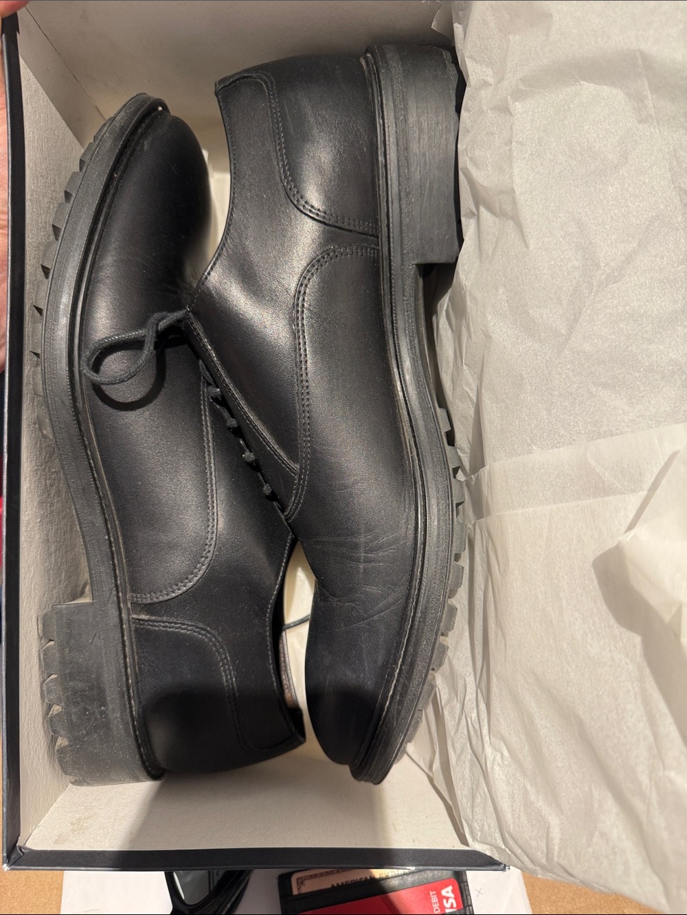 Doucal's Black Leather Derby Shoes with Lug Sole